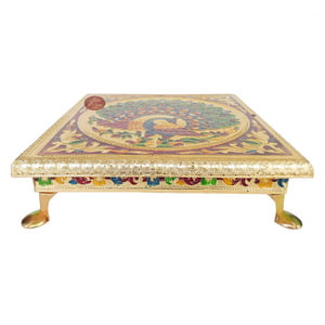 Peacock Designed Wooden Handmade Meenakari Rajwadi Chowki (10"X10"X2" INCH)-G.M.